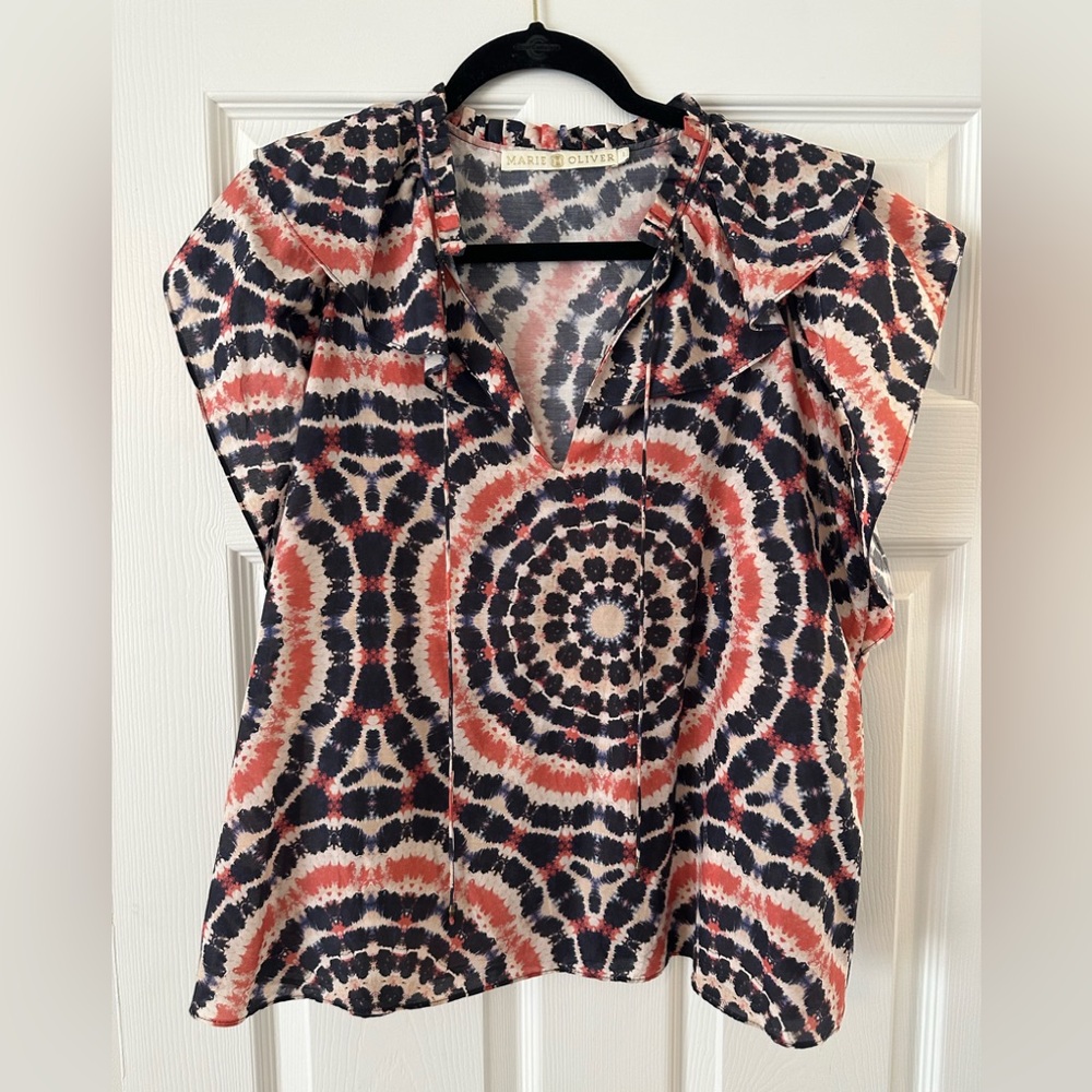 Marie Oliver Navy and Coral Blouse, size L